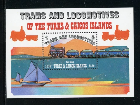Turks&Caicos Islands Scott #554 MNH S/S Trains and Locomotives CV$3+ 384267 Cover