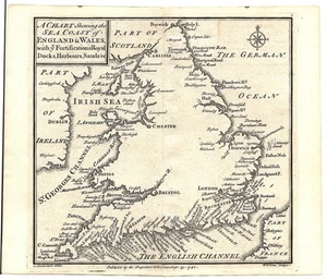 Antique map, Badeslade & Toms, 1742, Sea coast of England & Wales ..., &c. - Picture 1 of 1