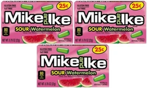 3x Mike & Ike saure Wassermelone Minis zäh saure Wassermelone aromatisierte Süßigkeiten 22g