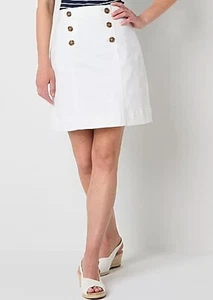 NWT Classic White High Waist Sailor Denim Skirt Side Zip Size 12 - Picture 1 of 4