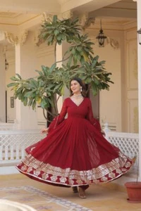 Partywear Anarkali Gown Full Flared Gown Wedding Indian Long Gown Suit Salwar - Picture 1 of 6