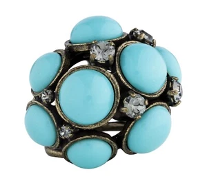 Anello Lanvin Anello Cristallo Blu Turchese Misura 5,25 Grande Dichiarazione Cocktail - Foto 1 di 9