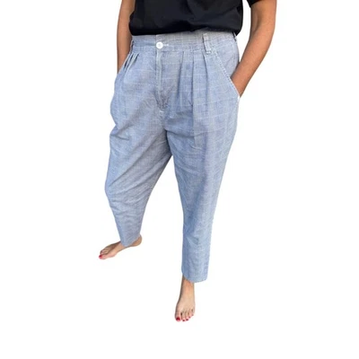 Pantalones de cintura alta plisados de algodón a cuadros azules Cherokee vintage - Hechos en EE. UU. 14 Foto 1 de 4