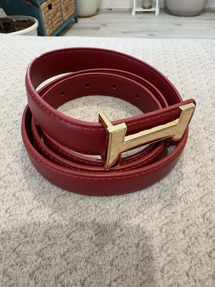 "Cinturón de cuero rojo de lujo con hebilla dorada nuevo con etiquetas 39""" Foto 1 de 4