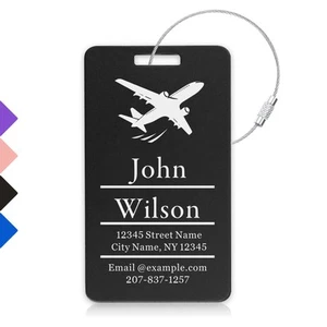 Personalised Engraved Metal Luggage Tag Suitcase Travel Name Address ID Labels - Picture 1 of 10