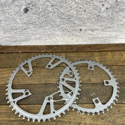 Vintage SR Sakae Chainrings 52/42T 110 BCD Steel 5-Bolt Silver Road Turbine - Image 1 of 4