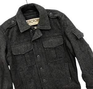 Abercrombie & Fitch Wool Coat Shacket Military Retro Y2K Gray Lined Men’s Sz S - Picture 1 of 12