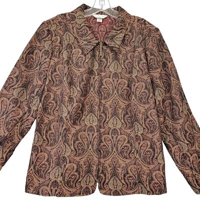 Chaqueta Christopher Banks Mujer Talla XL Marrón Preppy Paisley Manga Larga Cremallera Completa Foto 1 de 4