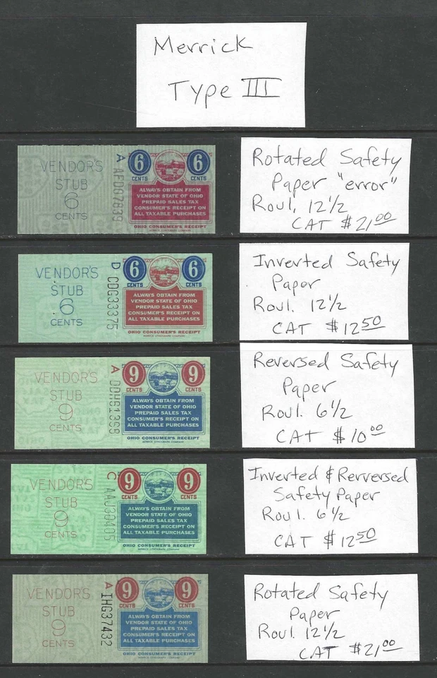 STATE OHIO SALES TAX PREPAID REVENUES w/ RECEIPT TYPE 3 MERRICK STUDY CAT $77.00 - Image 1 of 1