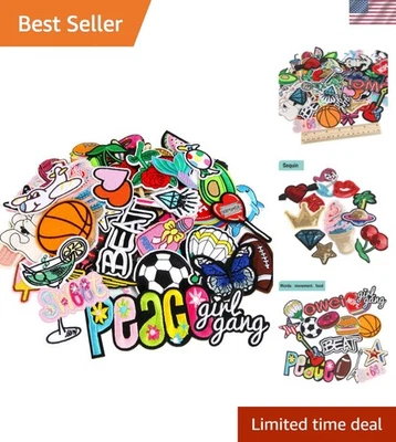 Vibrant 60 pcs Iron-On Patches: Assorted Styles for Personalizing Clothing - Image 1 of 4