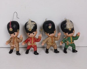 Vintage Christmas Flocked Glitter Plastic Toy Soldiers Ornaments Set of 4 - Picture 1 of 7