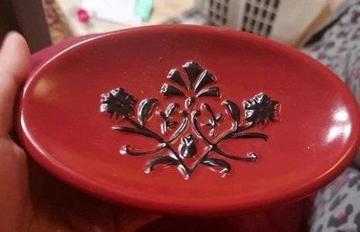 Better Homes And Gardens Scroll Pattern Ceramic Maroon And Black Soap Dish - Image 1 of 3