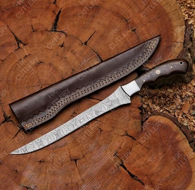 Damascus Steel Fillet Knife 13″ – Flexible Fish Filleting Tool, Non-Slip Handle - Image 1 of 4