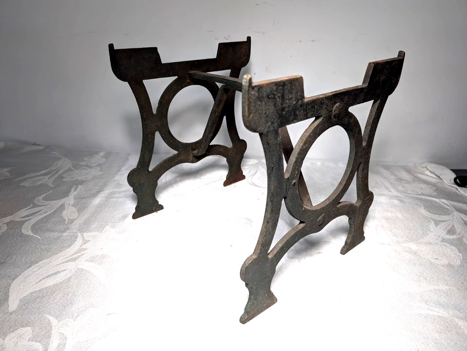 Steampunk A Industrial  Legs antique Cast Iron Base Plate stove Stand Table - Image 1 of 4