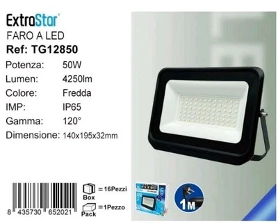 FARO LED PROIETTORE ESTERNO IP65 6500K 50W 4250 LUMEN  LUCE FREDDA EXTRASTAR - Immagine 1 di 2