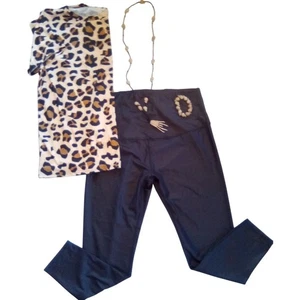 Leopardenmuster Top schwarz Yoga Legging-Armband/Halskette (Totenköpfe) Kostüm (2X) - Bild 1 von 5
