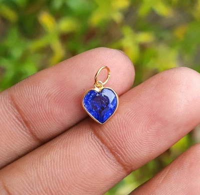 Handmade 18K Solid Gold Sapphire Heart Charm, Heart Gemstone Pendant - Image 1 of 4