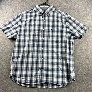 Camisa con botones Nautica para hombre manga corta grande azul a cuadros calce clásico bolsillo - Imagen 1 de 8