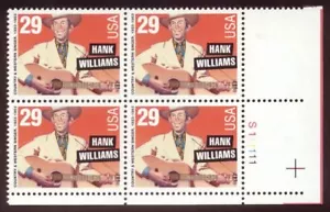 1993 Hank Williams perf 11.2 X 11.5 Sc 2723A 29c MNH plate block scarce item (KL - Picture 1 of 1