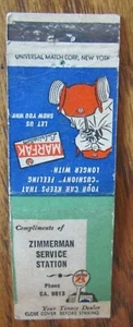 TEXACO GASOLINERA MATCHBOOK: ZIMMERMAN SERVICE (McGREGOR, TEXAS) (c1947) -F24 - Imagen 1 de 1