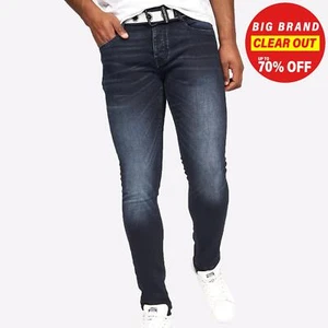 Crosshatch Barbeck Mens Classic Fashion Casual Slim Fit Jeans Blue Black - Picture 1 of 2