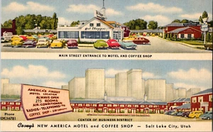 Postkarte Covey's New America Motor Lodge & Café Salt Lake City UT Leinen - Bild 1 von 2