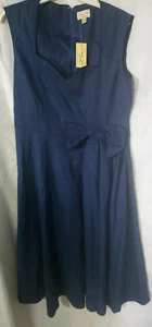 Lindy Bop NWT Sweetheart Neckline Swing Dress Blue Black Piping Size XL Pin up - Picture 1 of 9