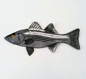 Sea Fish With Sequins Handmade Embroidered Patch - Picture 1 of 6