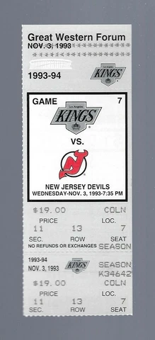 WAYNE GRETZKY GOAL #774 -VINTAGE 1993 NJ DEVILS @ LOS ANGELES KINGS FULL TICKET Cover