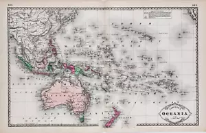 1897 OCEANIA Map ORIGINAL (19X12) Tunison Atlas Australia Hawaii Borneo - Picture 1 of 3