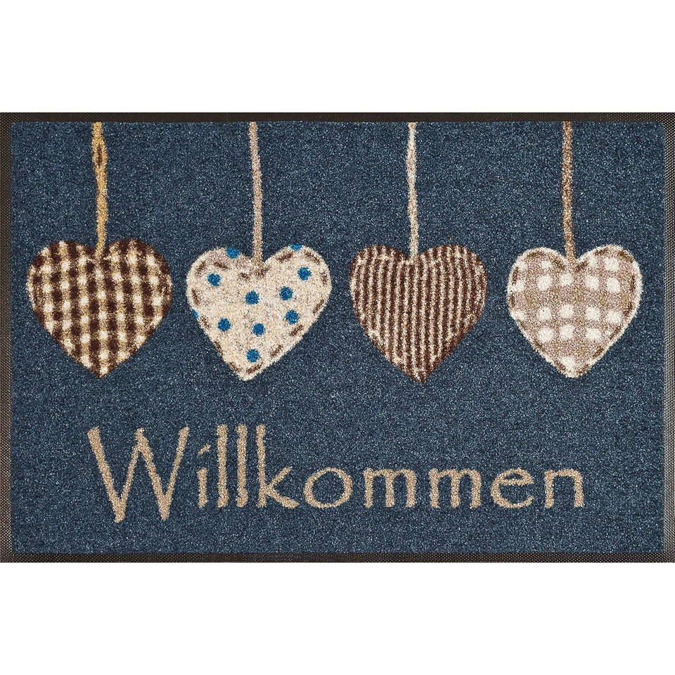 WASH + DRY Fußmatte 50 x 75 cm Motiv COTTAGE HEARTS Willkommen mit Herzen - Bild 1 von 1