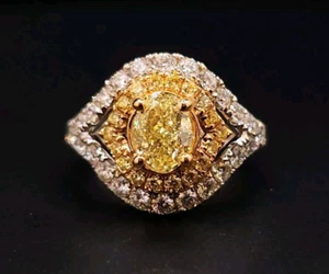 "Golden Eye" Custom Natural Diamond 14K Ring, Size 5.0, GIA certified - Picture 1 of 9