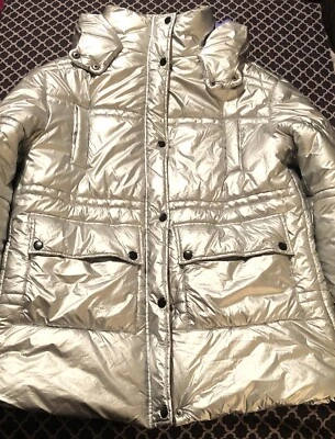 Jaqueta acolchoada Urban Outfitters tamanho grande prata cinza metálico com capuz tamanho pequeno - Imagem 1 de 4