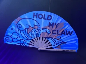 Hold my claw 14" UV glow bamboo clack fan for parties circuit - Picture 1 of 3