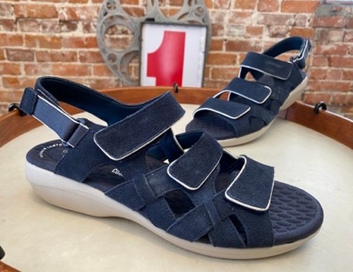 Sandali sportivi Clarks blu navy pelle scamosciata fascia Alexis 10 nuovi