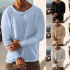 Fashion Men Long Sleeve Solid Color O Neck Tee Tshirt Casual Blouse M 3XL