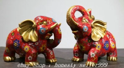 Old Dynasty Cloisonne Enamel Copper Gilt Feng Shui Elephant Animal Statue Pair - Image 1 of 4