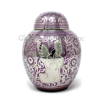 Engraved Mauve Angel Infant Child Memorial Urn - Baby Brass Cremation Urn - Image 1 of 4