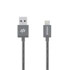O-mbeat Toughlink 1.2m Lightning Fast Charger Cable - Grey/Durable Metal Braided