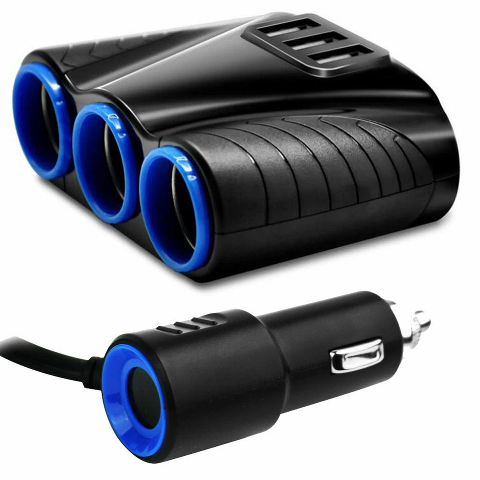 Divisor de enchufe de encendedor de cigarrillos de 3 vías 12 V tres USB cargador adaptador de corriente coche Foto 1 de 4