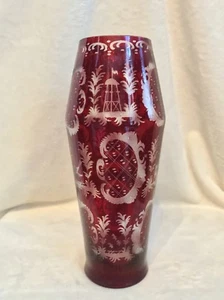 Vintage 1920s EGERMANN RUBY RED Bohemian Czech Art Glass - TALL VASE, SIGNED!! - Picture 1 of 12