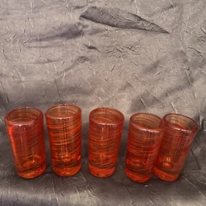 (5) Hand Blown MCM Glass Orange Swirl Shot Glasses Tequila Mexico - Picture 1 of 5