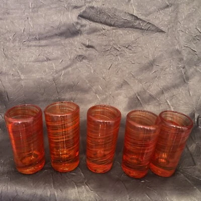 (5) Vasos de chupito remolino naranja vidrio MCM soplado a mano tequila México Foto 1 de 4