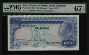 1982 St.Thomas & Prince 1000 Dobras PMG67 EPQ SUPERB GEM UNC <P-59> - Picture 1 of 2