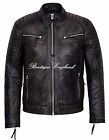 Mens New Black Vintage Stitch Diamond Quilted Real Napa Soft Leather Jacket 2565