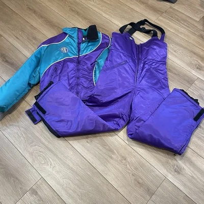 Arctic Cat Snowmobile Suit Womens Medium 3 Piece Shell Inner Jacket Bibs Purple - Image 1 of 4