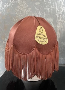 Vintage Brown Velvet Fringed Pendant Lightshade Table Lampshade - 10” - 1970’s - Picture 1 of 8