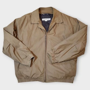 LONDON FOG Men's Bomber Jacket Sz Large Khaki Zip Out Quilt Lining Zip Front Y2K - Picture 1 of 10