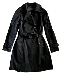 REISS Trench Coat Mac Womens XS Belted Double Breasted Black Satin - Worn Once - Picture 1 of 12