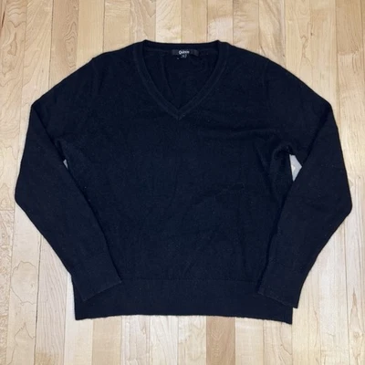 Quince 100% 羊绒 V 领套衫毛衣女式柔软 L 码黑色 — 第 1/4 张图片